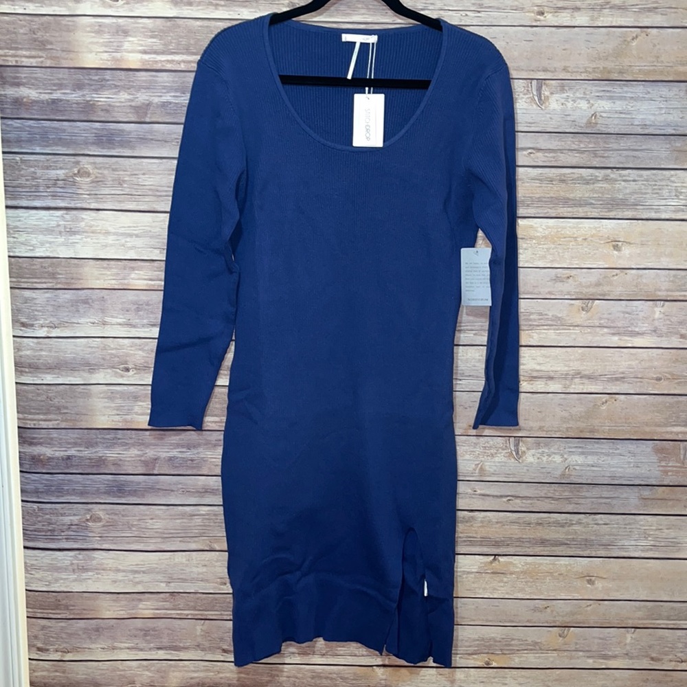 Stitchdrop Blue Sweater Dress NWT Ribbed Size Small G2